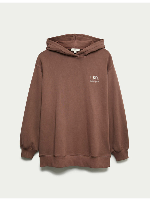 Marks & Spencer Суитшърт с качулка и щампа от чист памук Marks & Spencer кафяво