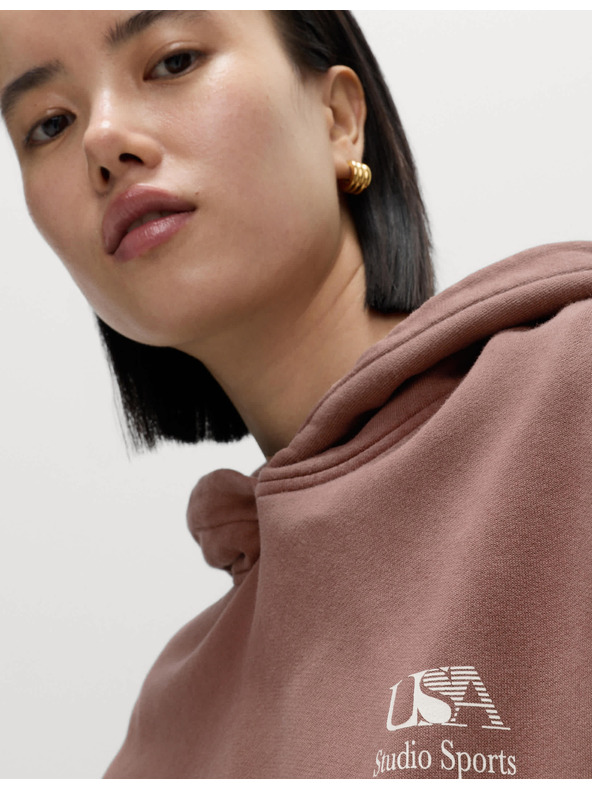 Marks & Spencer Суитшърт с качулка и щампа от чист памук Marks & Spencer кафяво