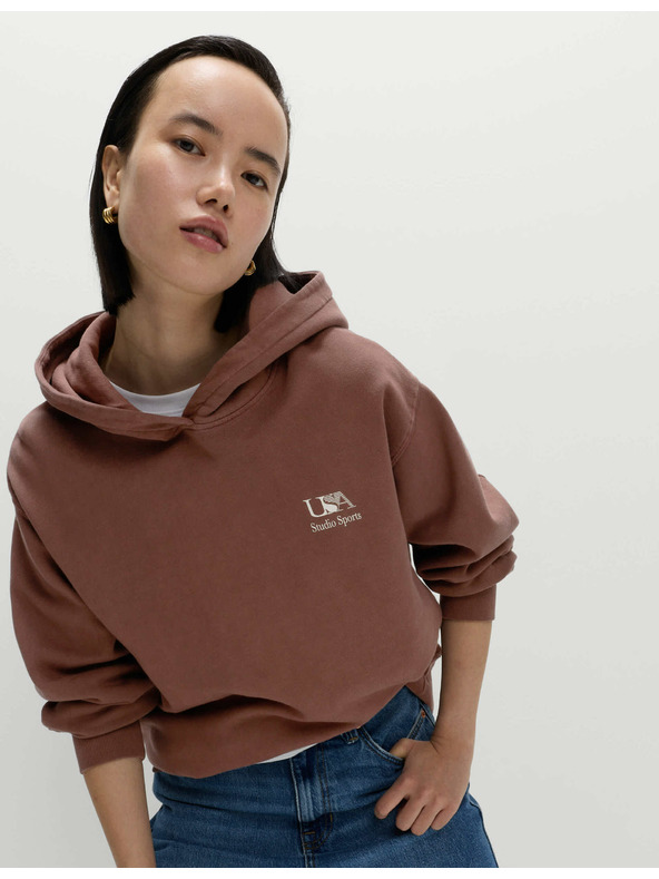 Marks & Spencer Суитшърт с качулка и щампа от чист памук Marks & Spencer кафяво