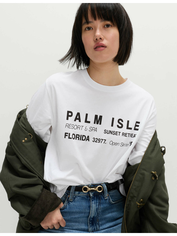 Marks & Spencer Тениска в по-голям размер с надпис от чист памук Marks & Spencer кафяво