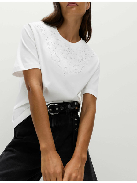 Marks & Spencer Декорирана тениска Lucky от чист памук Marks & Spencer бяло