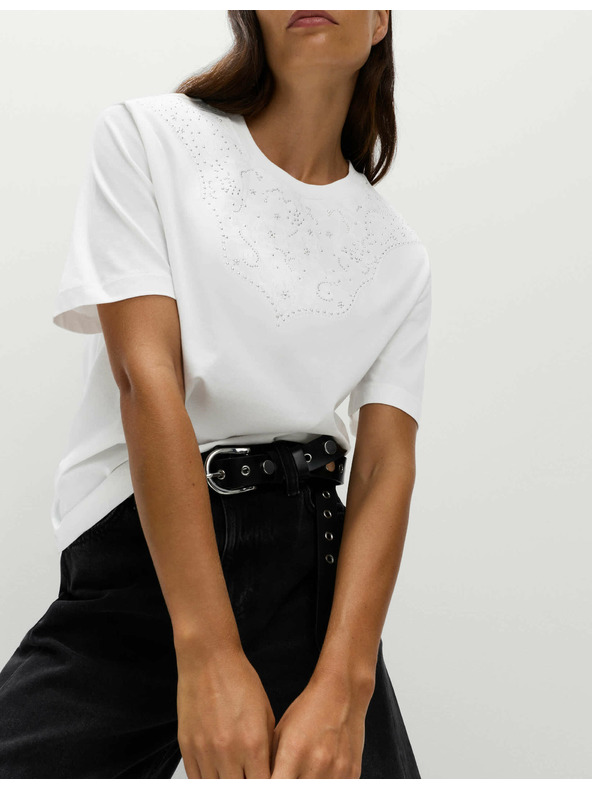 Marks & Spencer Декорирана тениска Lucky от чист памук Marks & Spencer бяло