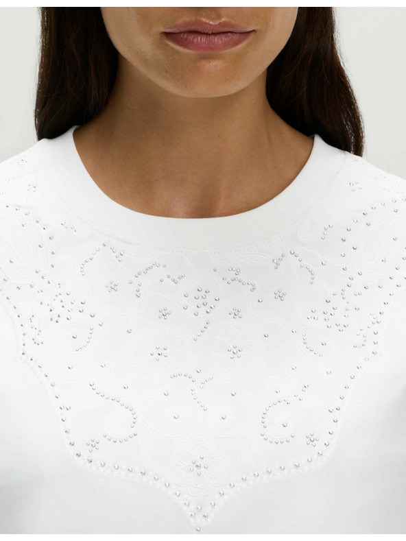 Marks & Spencer Декорирана тениска Lucky от чист памук Marks & Spencer бяло