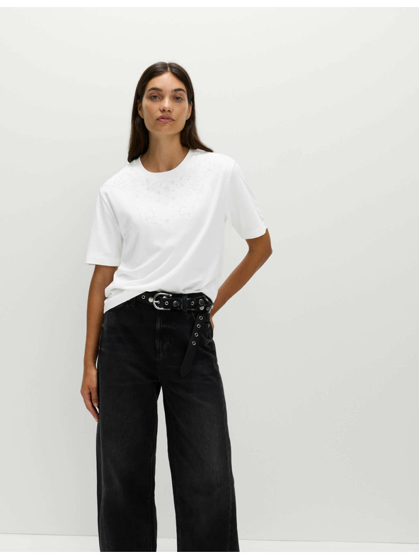 Marks & Spencer Декорирана тениска Lucky от чист памук Marks & Spencer бяло