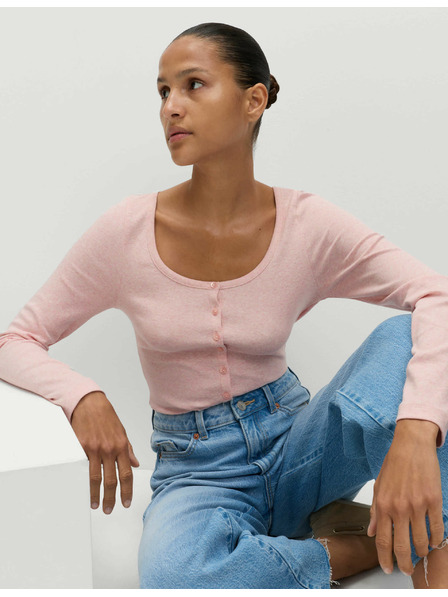 Marks & Spencer Топ с овален деколте, с разкопчаване и висок дял памук Marks & Spencer розово