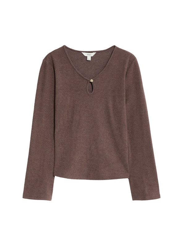 Marks & Spencer Удобен топ с разрязано деколте и разширени ръкави Marks & Spencer червен