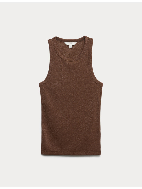 Marks & Spencer Блестящ потник с висок процент памук Marks & Spencer кафяв