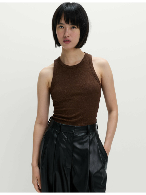 Marks & Spencer Блестящ потник с висок процент памук Marks & Spencer кафяв