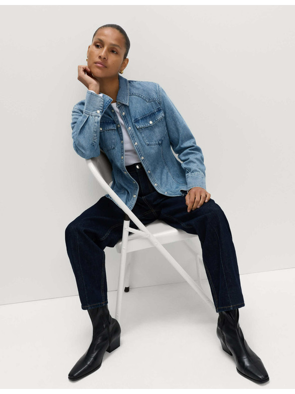 Marks & Spencer Каубойска дънкова риза Marks & Spencer военноморско синьо