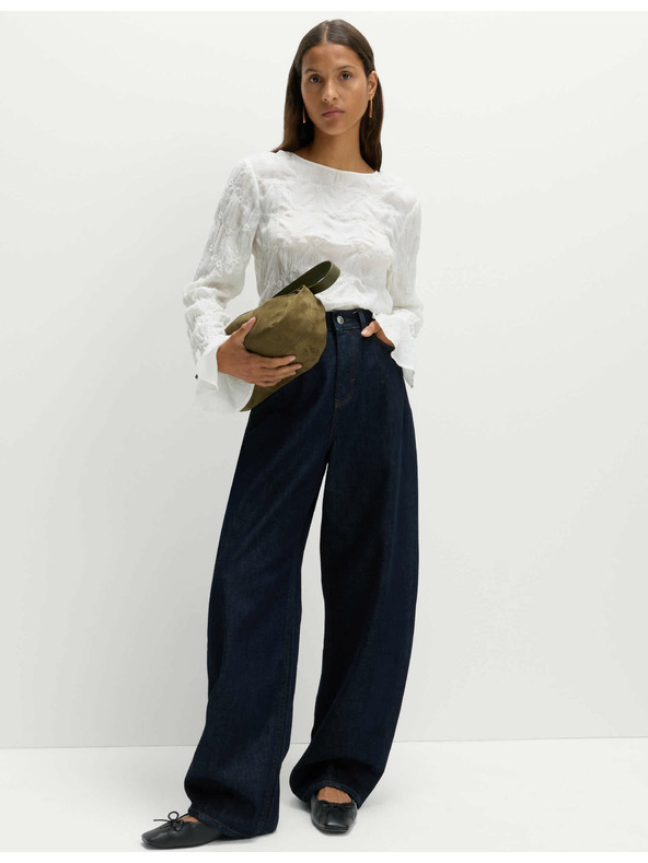 Marks & Spencer Дантелена текстурирана блуза с кръгло деколте Marks & Spencer екрю