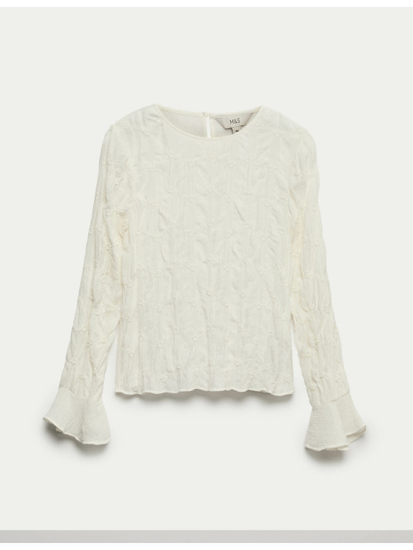 Marks & Spencer Дантелена текстурирана блуза с кръгло деколте Marks & Spencer екрю