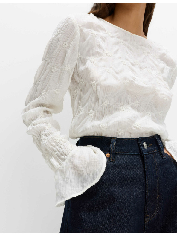 Marks & Spencer Дантелена текстурирана блуза с кръгло деколте Marks & Spencer екрю