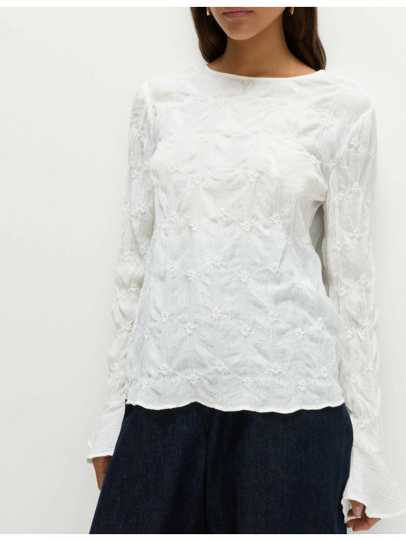 Marks & Spencer Дантелена текстурирана блуза с кръгло деколте Marks & Spencer екрю