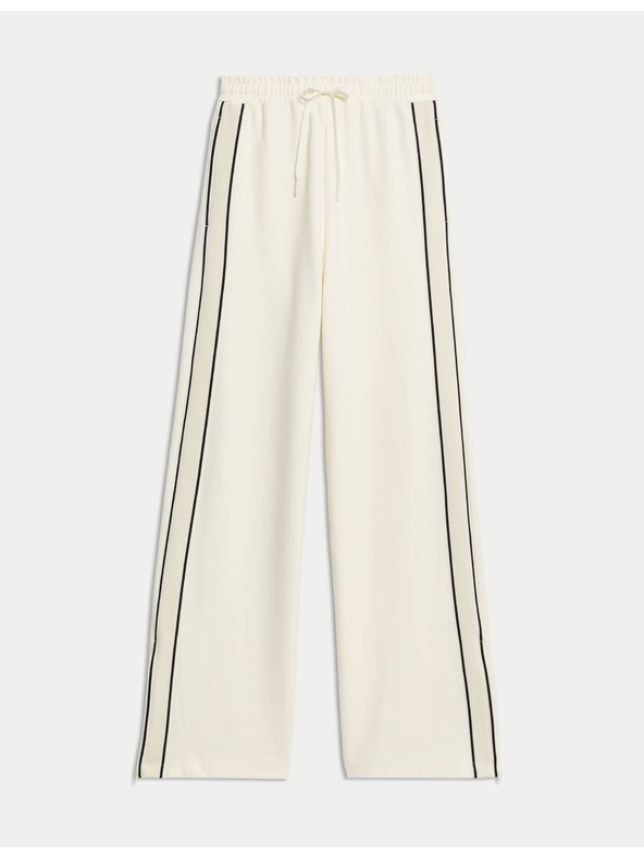 Marks & Spencer Трикотажни панталони с ивица отстрани и широки крачоли Marks & Spencer в бяло