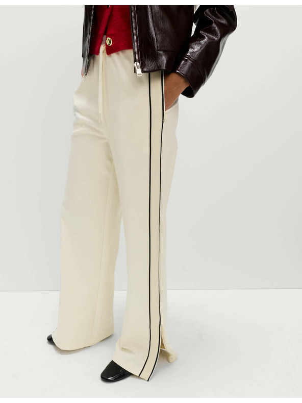 Marks & Spencer Трикотажни панталони с ивица отстрани и широки крачоли Marks & Spencer в бяло