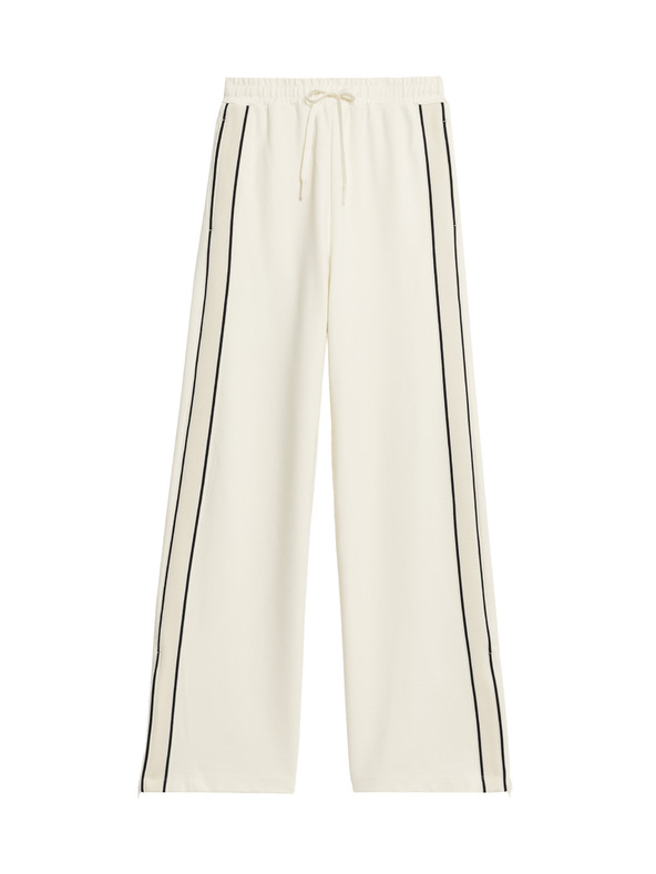 Marks & Spencer Трикотажни панталони с ивица отстрани и широки крачоли Marks & Spencer в бяло