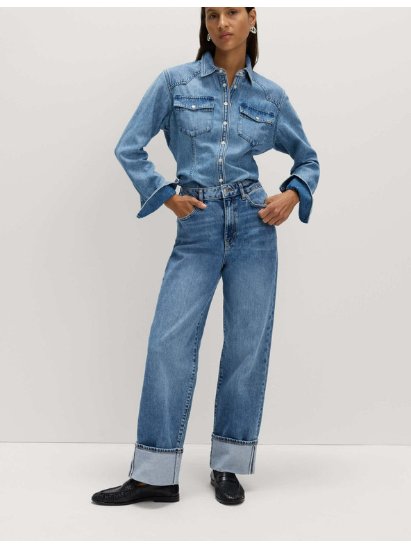 Marks & Spencer Дънки с широки подгъви и средна талия Marks & Spencer тъмносини