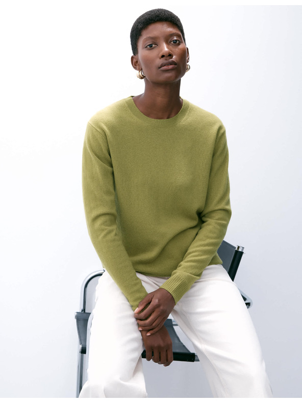Marks & Spencer Пуловер от чист кашмир, с текстура и кръгло деколте Marks & Spencer зелен