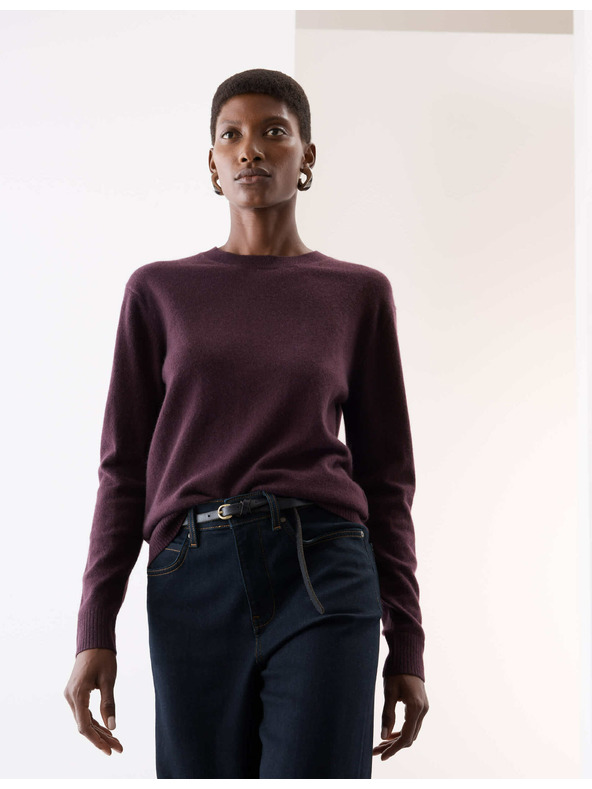 Marks & Spencer Пуловер от чист кашмир, с текстура и кръгло деколте Marks & Spencer лилав
