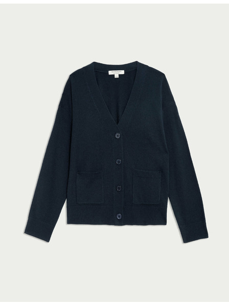 Marks & Spencer Жилетка от чист кашмир с V-образно деколте и копчета отпред Marks & Spencer тъмносин