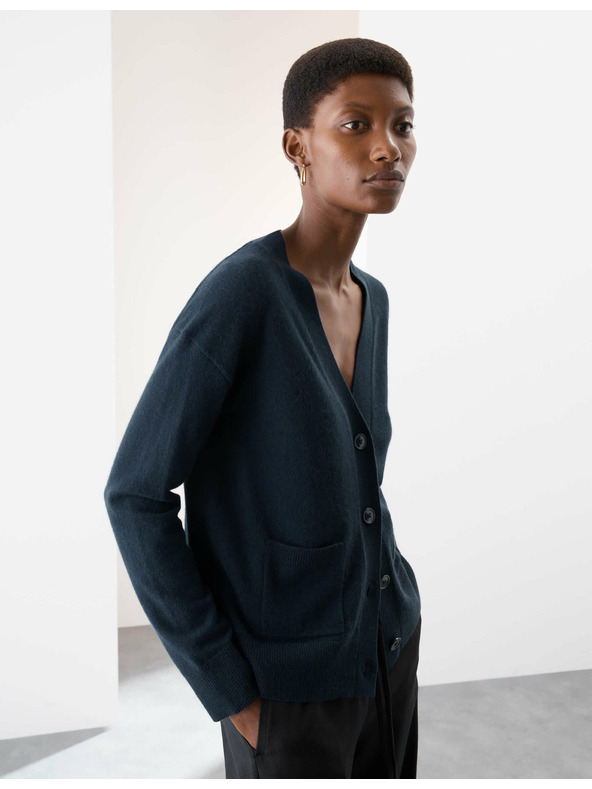 Marks & Spencer Жилетка от чист кашмир с V-образно деколте и копчета отпред Marks & Spencer тъмносин