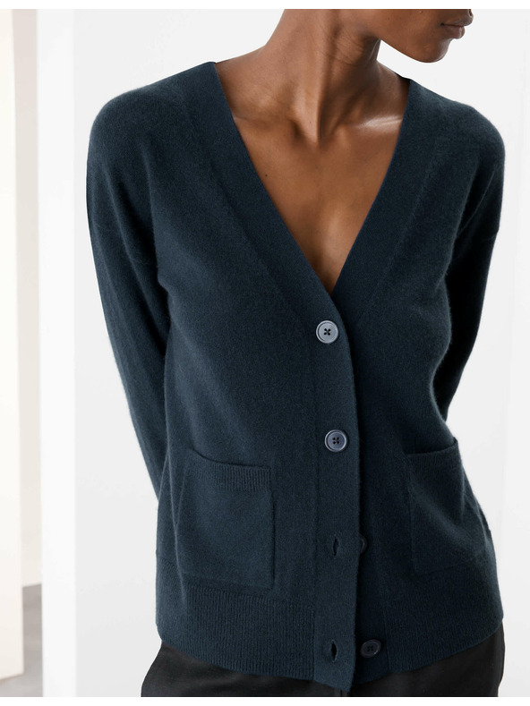 Marks & Spencer Жилетка от чист кашмир с V-образно деколте и копчета отпред Marks & Spencer тъмносин