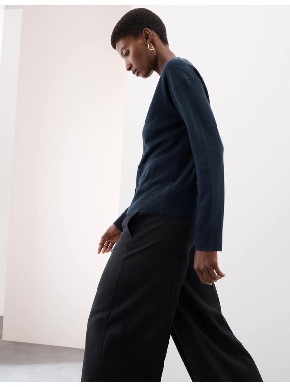 Marks & Spencer Жилетка от чист кашмир с V-образно деколте и копчета отпред Marks & Spencer тъмносин