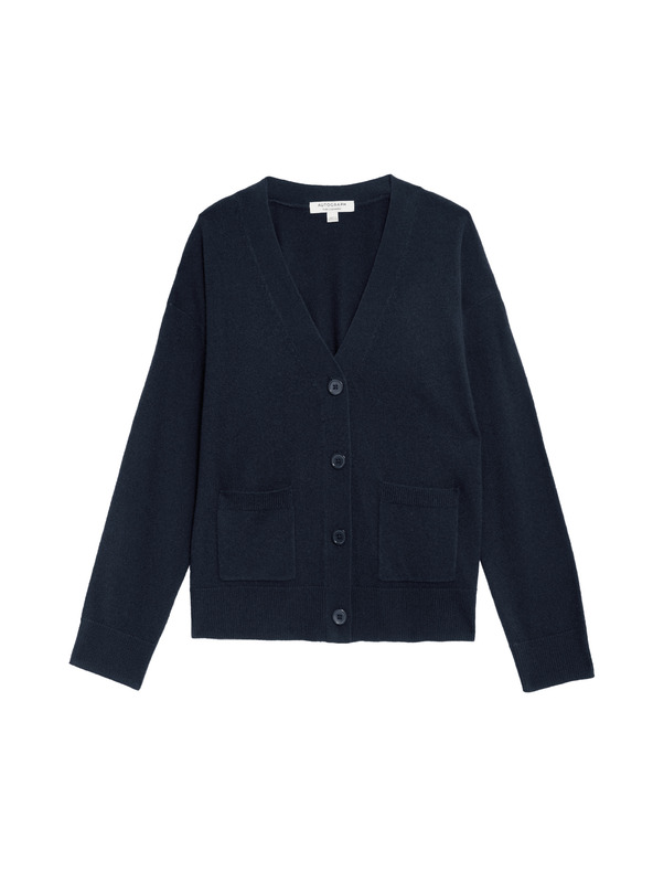 Marks & Spencer Жилетка от чист кашмир с V-образно деколте и копчета отпред Marks & Spencer тъмносин