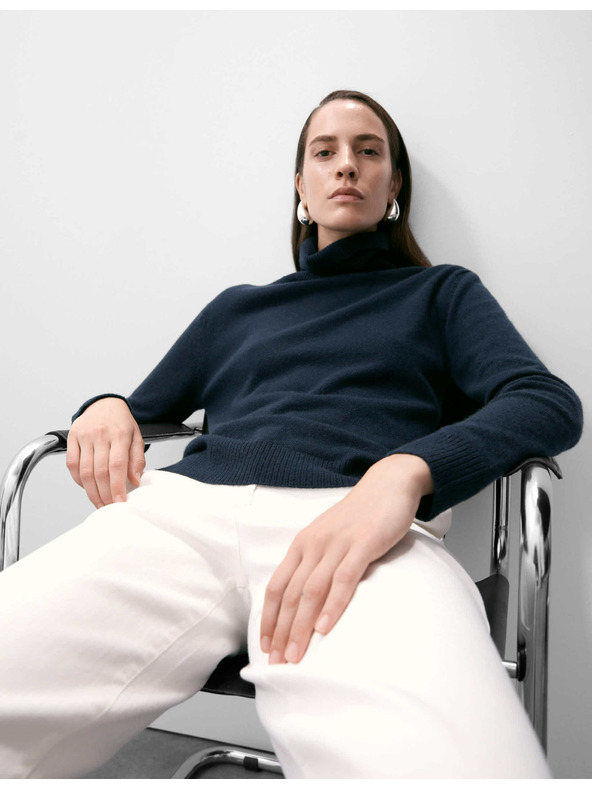 Marks & Spencer Суитшърт от чист кашмир с поло яка Marks & Spencer тъмносин