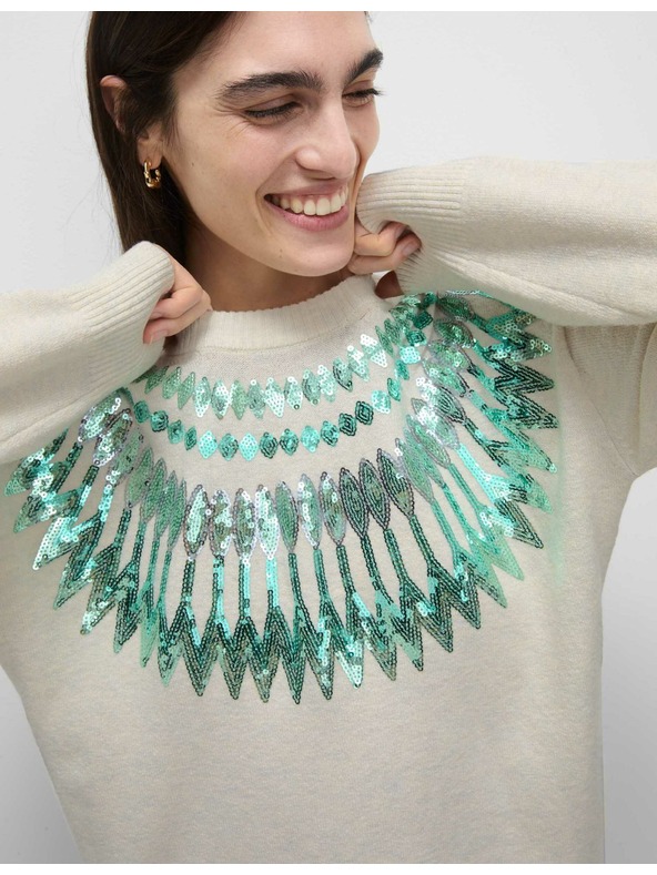 Marks & Spencer Свободен коледен суитшърт с десен Fair Isle и пайети Marks & Spencer зелен