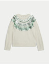 Marks & Spencer Свободен коледен суитшърт с десен Fair Isle и пайети Marks & Spencer зелен