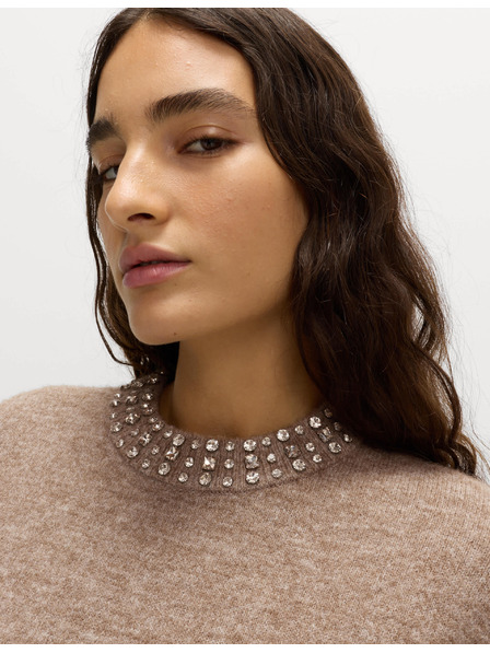 Marks & Spencer Свободен вълнен суитшърт с декорация Marks & Spencer кафяв