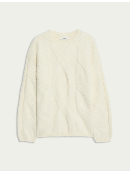Marks & Spencer Суитшърт с плетен кабелен модел, с вълна и алпака вълна Marks & Spencer cremavo