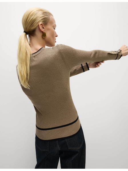 Marks & Spencer Ребрест пуловер с деколте и контрастни детайли Marks & Spencer кафяв