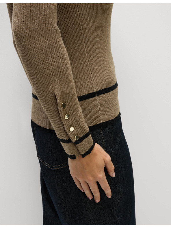 Marks & Spencer Ребрест пуловер с деколте и контрастни детайли Marks & Spencer кафяв