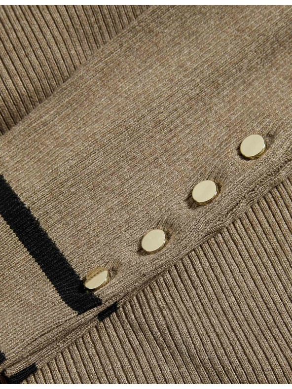 Marks & Spencer Ребрест пуловер с деколте и контрастни детайли Marks & Spencer кафяв