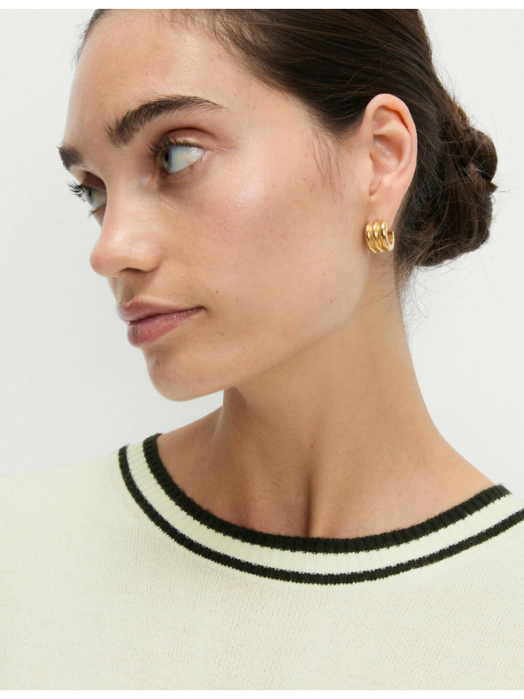 Marks & Spencer Изключително мек пуловер с деколте и контрастни ръбове Marks & Spencer кремав