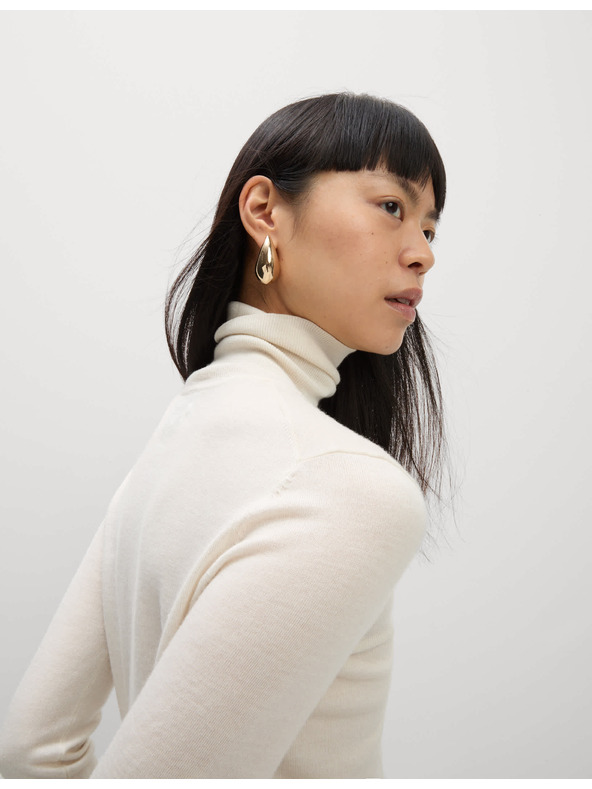 Marks & Spencer Пуловер с висока яка от 100% мериносова вълна Marks & Spencer кремав