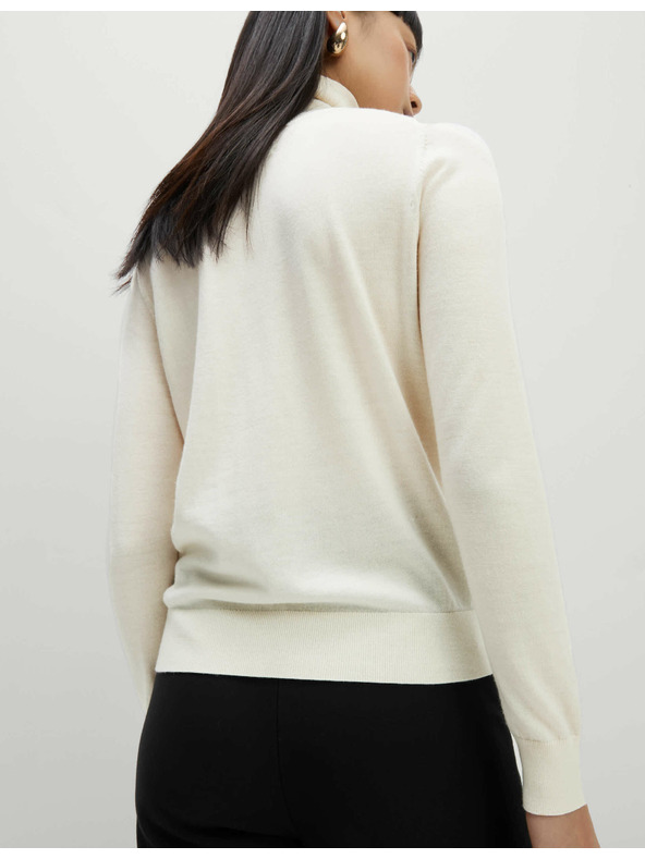 Marks & Spencer Пуловер с висока яка от 100% мериносова вълна Marks & Spencer кремав