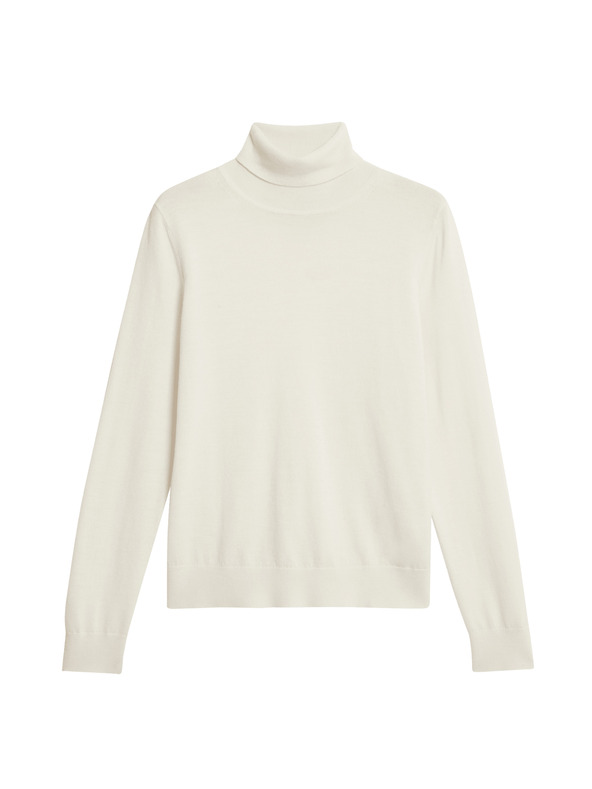 Marks & Spencer Пуловер с висока яка от 100% мериносова вълна Marks & Spencer кремав