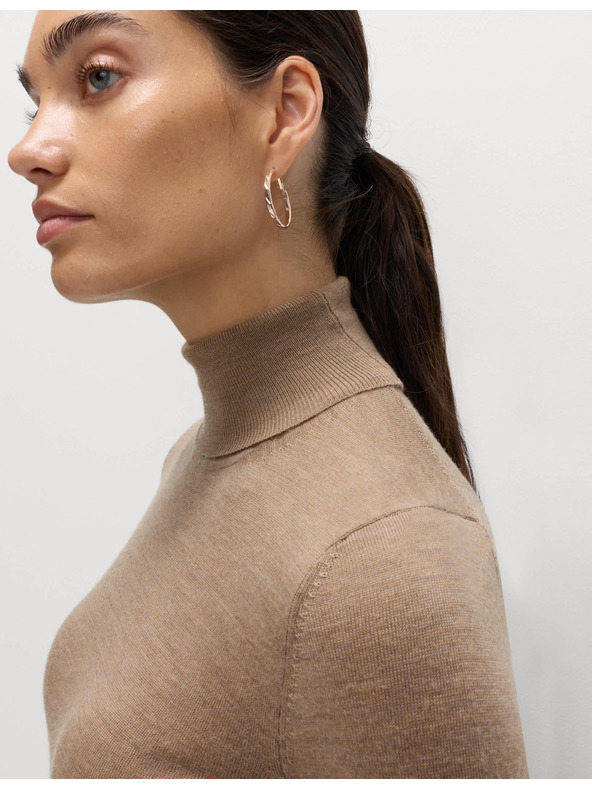 Marks & Spencer Пуловер с висока яка от 100% мериносова вълна Marks & Spencer кафяв