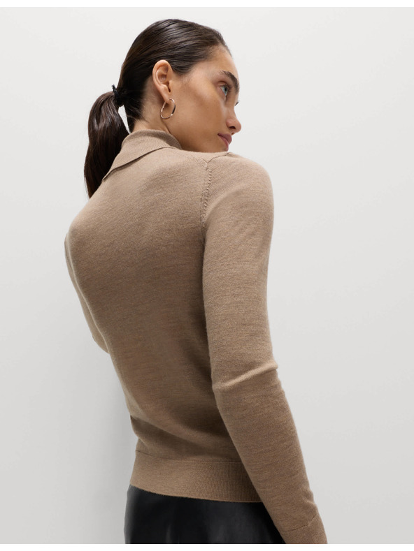 Marks & Spencer Пуловер с висока яка от 100% мериносова вълна Marks & Spencer кафяв