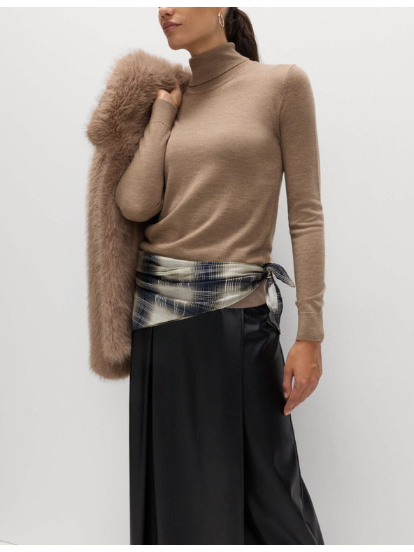 Marks & Spencer Пуловер с висока яка от 100% мериносова вълна Marks & Spencer кафяв