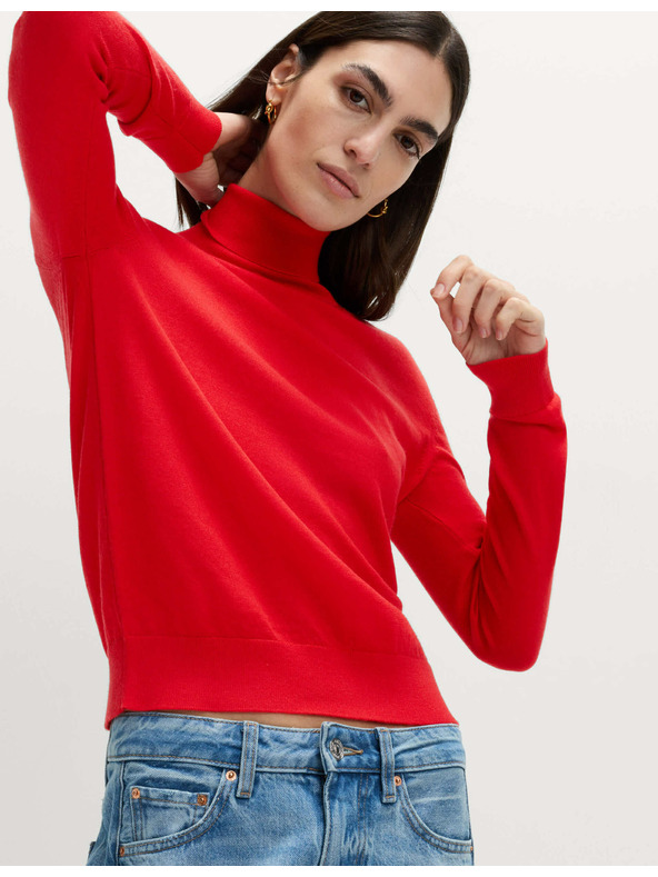 Marks & Spencer Пуловер с висока яка от 100% мериносова вълна Marks & Spencer червен