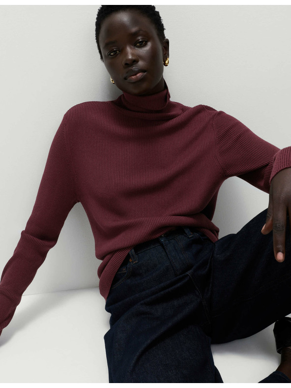 Marks & Spencer Ребрест пуловер с висока яка Marks & Spencer червен