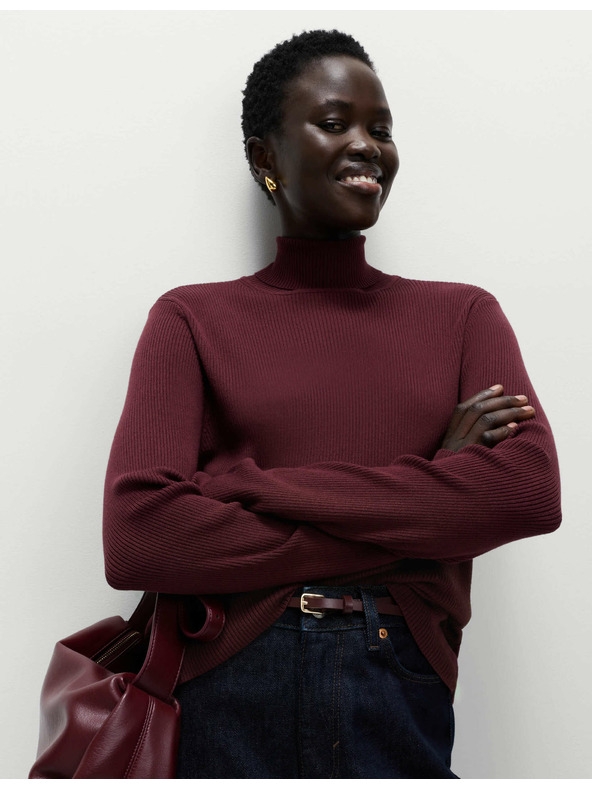 Marks & Spencer Ребрест пуловер с висока яка Marks & Spencer червен