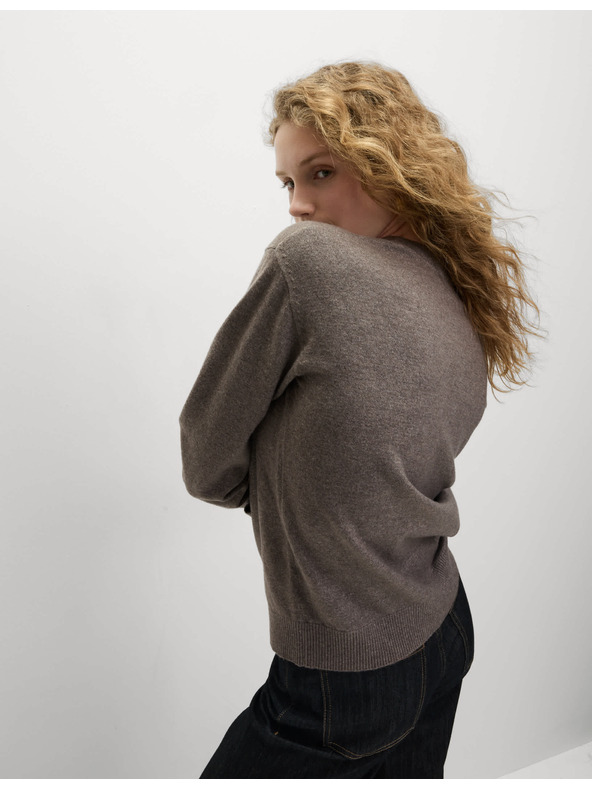 Marks & Spencer Пуловер с V-образно деколте от пухкава прежда Marks & Spencer кафяв