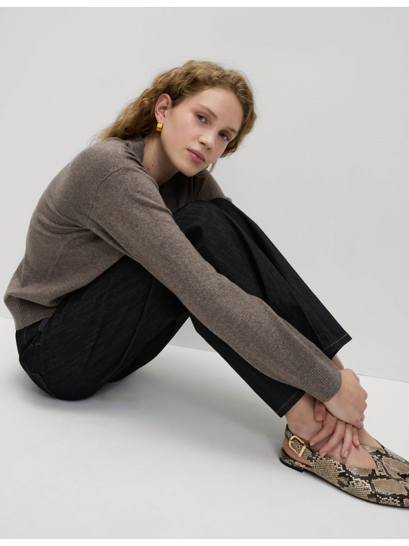 Marks & Spencer Пуловер с V-образно деколте от пухкава прежда Marks & Spencer кафяв