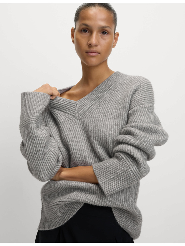 Marks & Spencer Ребрест суитшърт с V-образно деколте от мека прежда Marks & Spencer сив