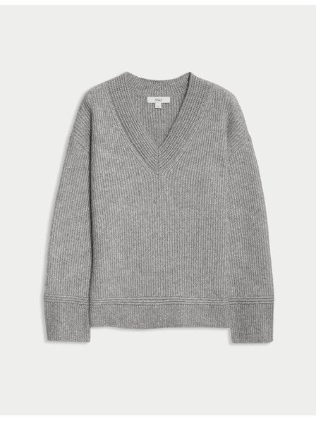 Marks & Spencer Ребрест суитшърт с V-образно деколте от мека прежда Marks & Spencer сив